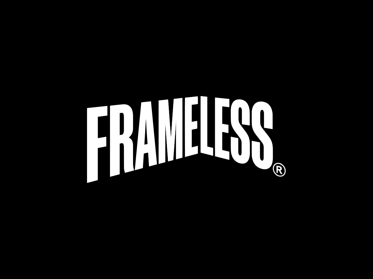 The FRAMELESS logo in white on black