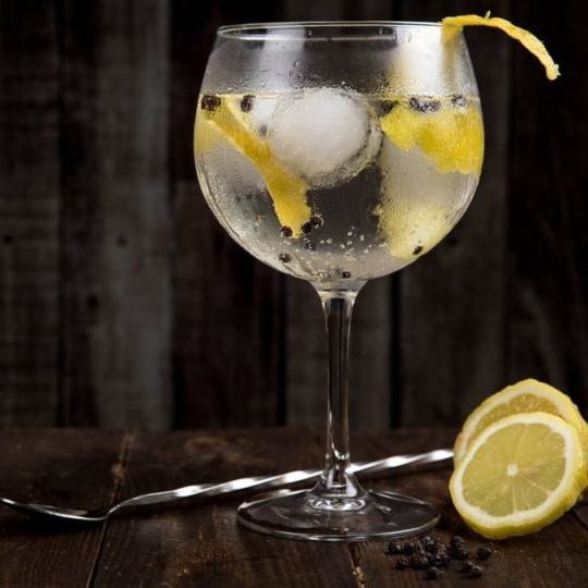 Gin & Tonic served in gin balloon glass Gin & Tonic served in gin balloon glass