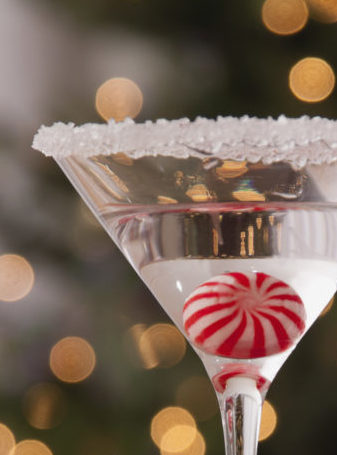 Christmas martini cocktail with snow flake sugar rim