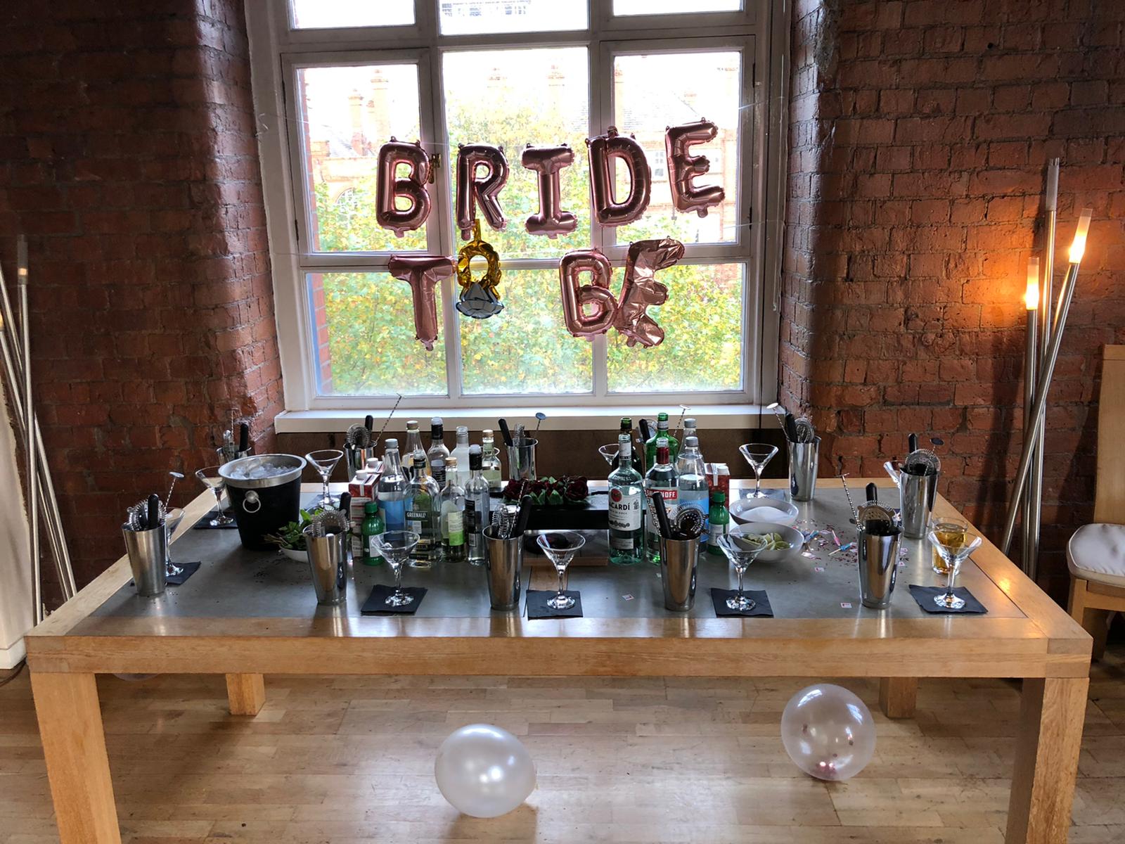 Cocktail Class at Hen Party Bride to be balloons at cocktail class
